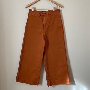 Madewell Wide Leg Cropped High Waisted Pants size 28 Dark Orange, Brown